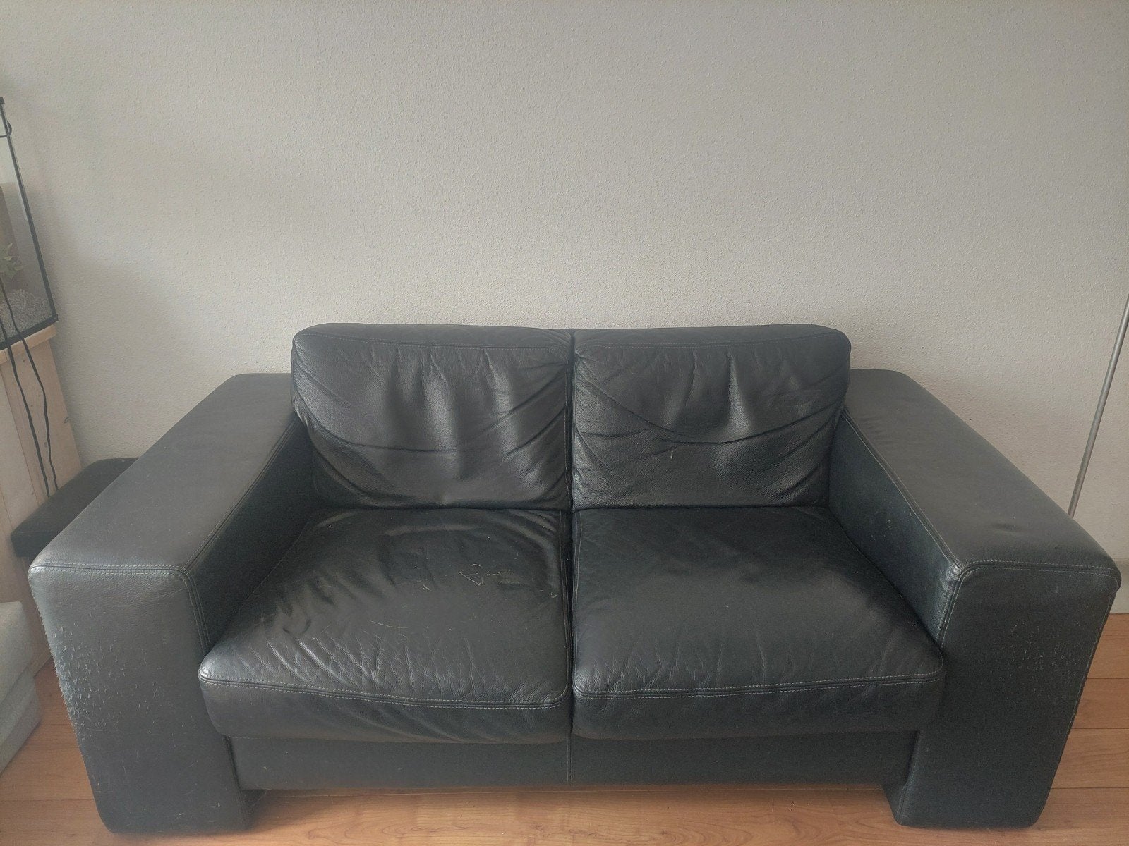 Bank en twee poefs leerlook 90*170, Huis en Inrichting, Ophalen, Gebruikt, 150 tot 200 cm, Tweepersoons