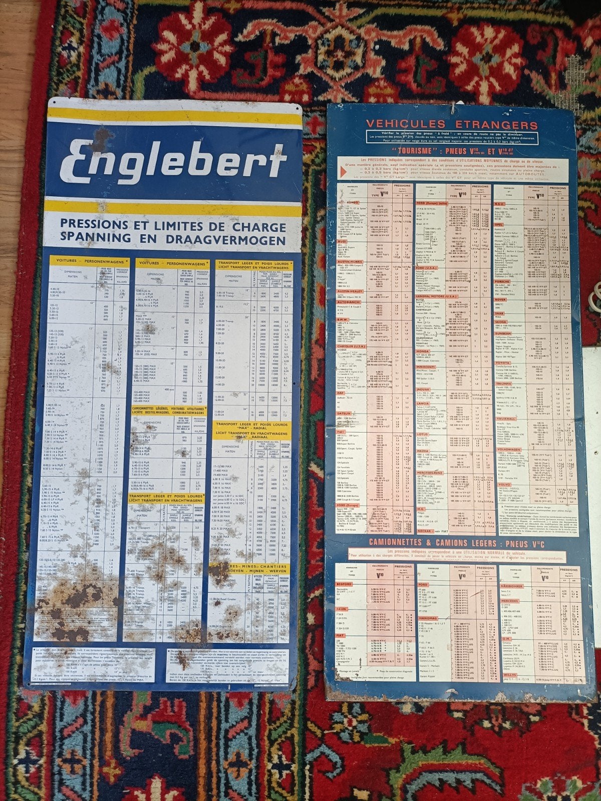 Vintage Englelbert bandenspannings reclamebord - €60 p/st, Ophalen of Verzenden, Gebruikt, Reclamebord