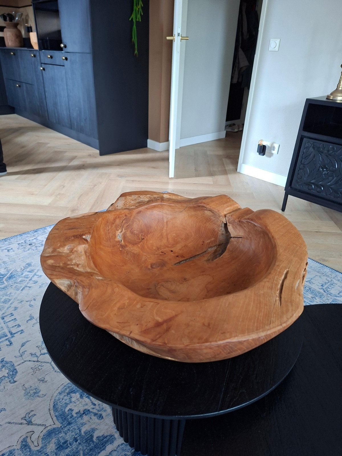 Zeer Grote Massief Teakhouten Schaal - Rond 57 cm, Ophalen