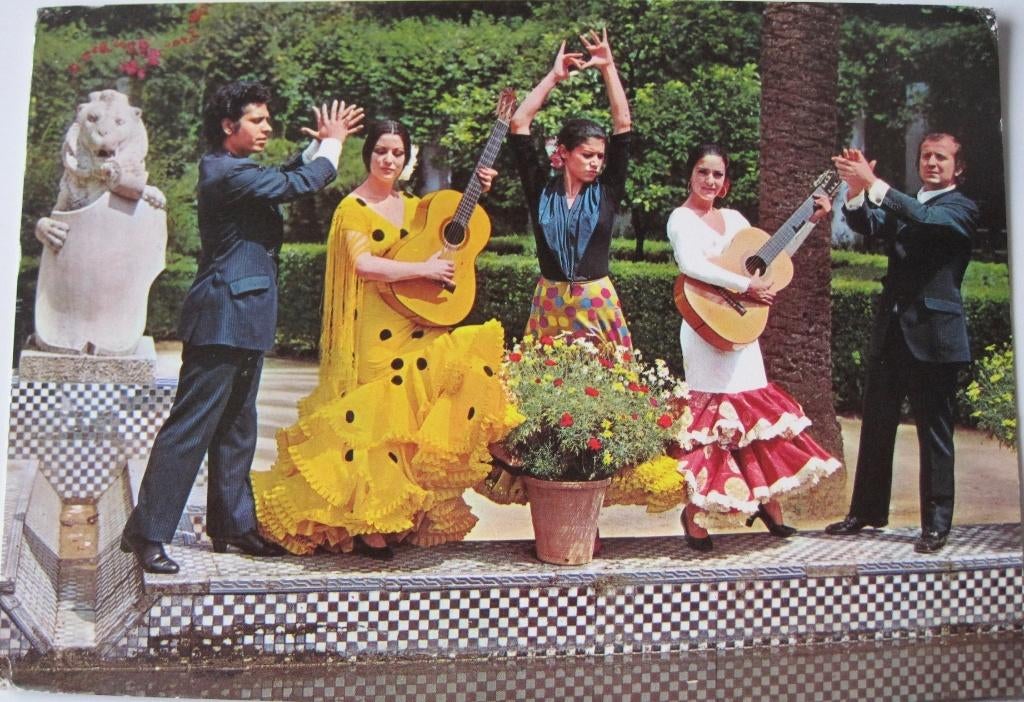 Flamenco dansers - Spanje - Barcelona, Verzenden, 1960 tot 1980, Gelopen, Klederdracht