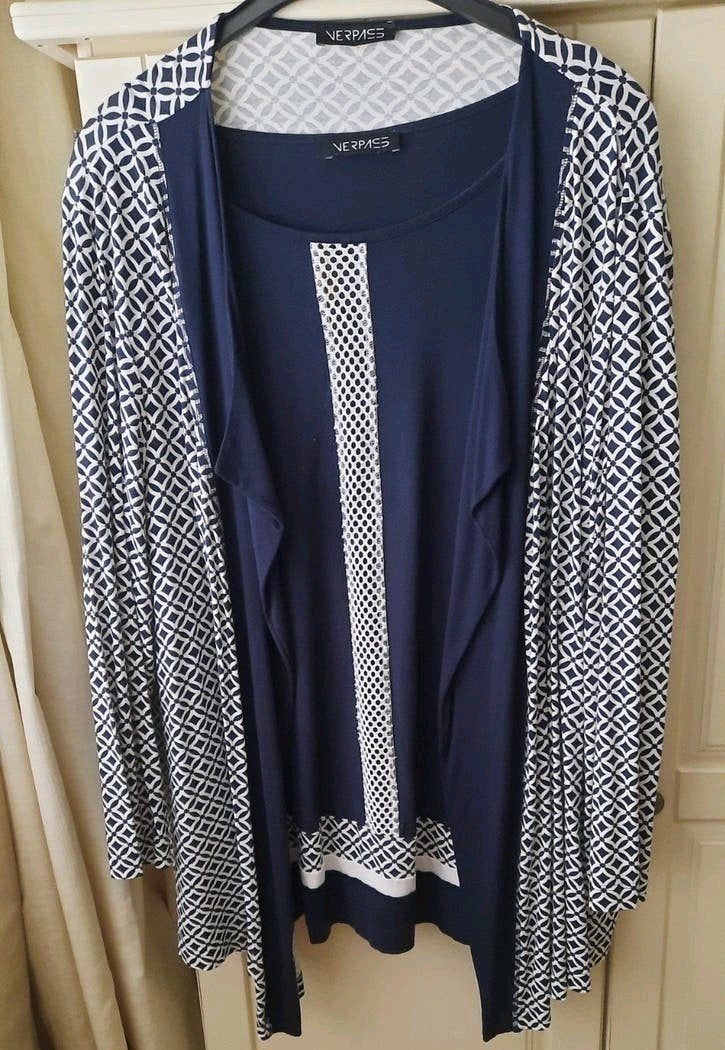 2 delig! Verpass tricot shirt met vest donkerblauw wit 54, Kleding | Dames, Verpass, Trui of Vest, Zo goed als nieuw, Verzenden