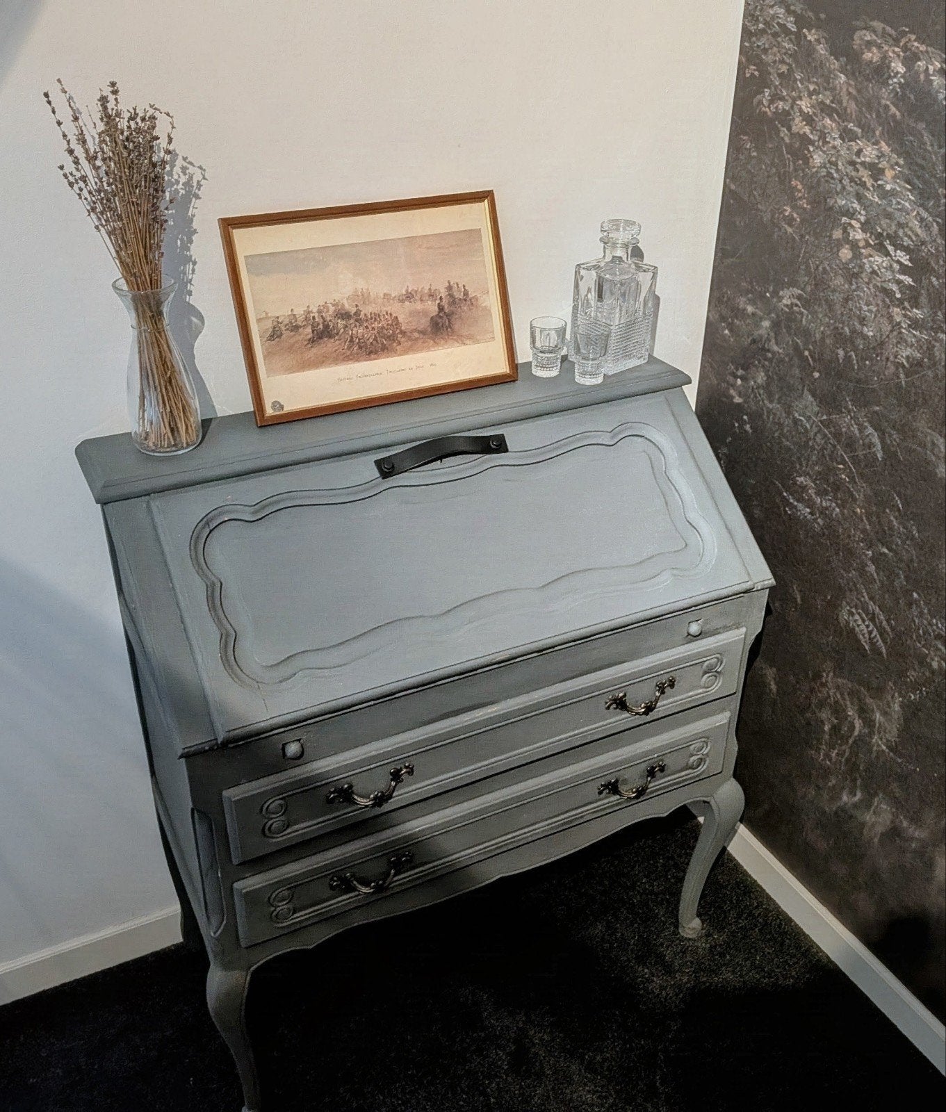 Klepsecretaire mat grijs, Ophalen