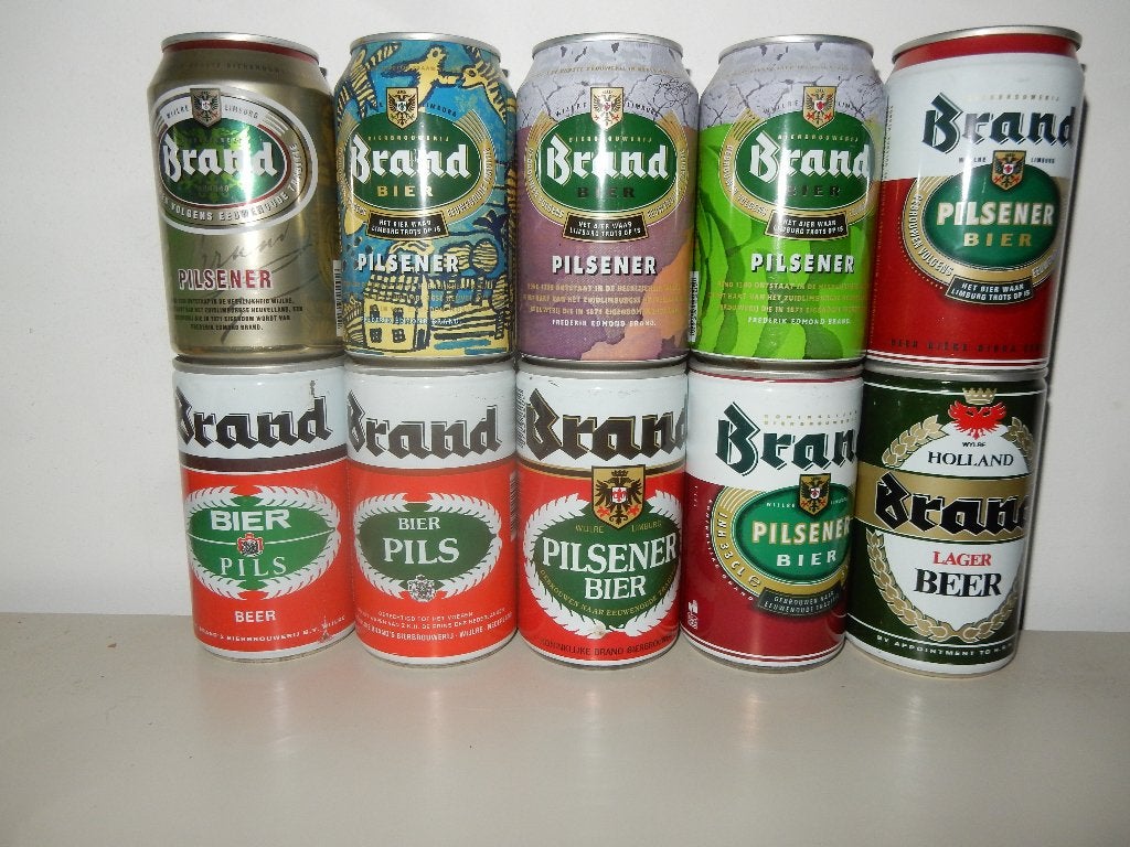 10 oude Brand Bier blikjes (leeg), Verzamelen, Biermerken, Ophalen of Verzenden, Zo goed als nieuw, Overige typen, Brand