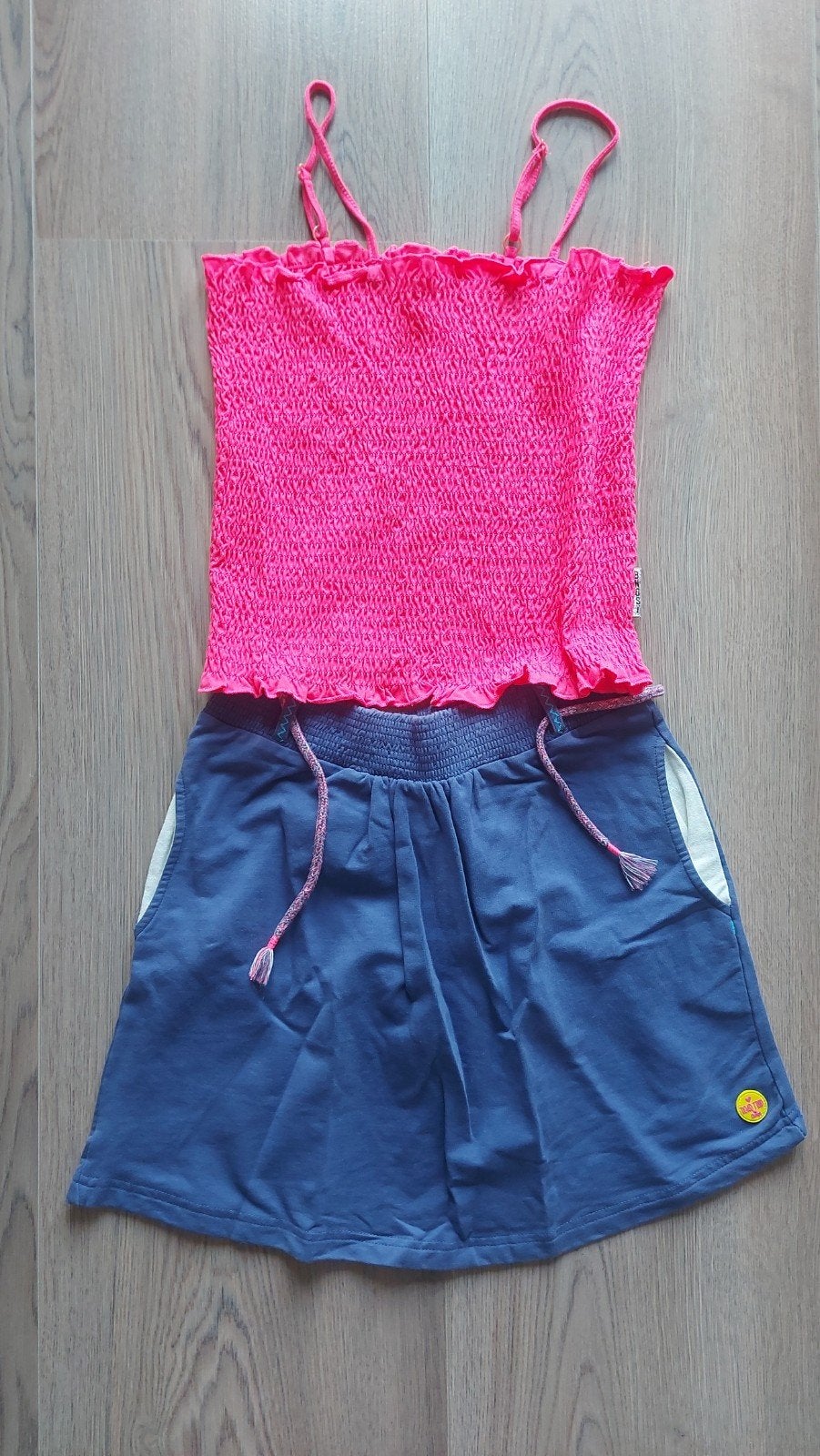 Zomerse set: roze top en blauwe rok voor meisjes maat 146-15, Gebruikt, Meisje, Ophalen of Verzenden, Setje