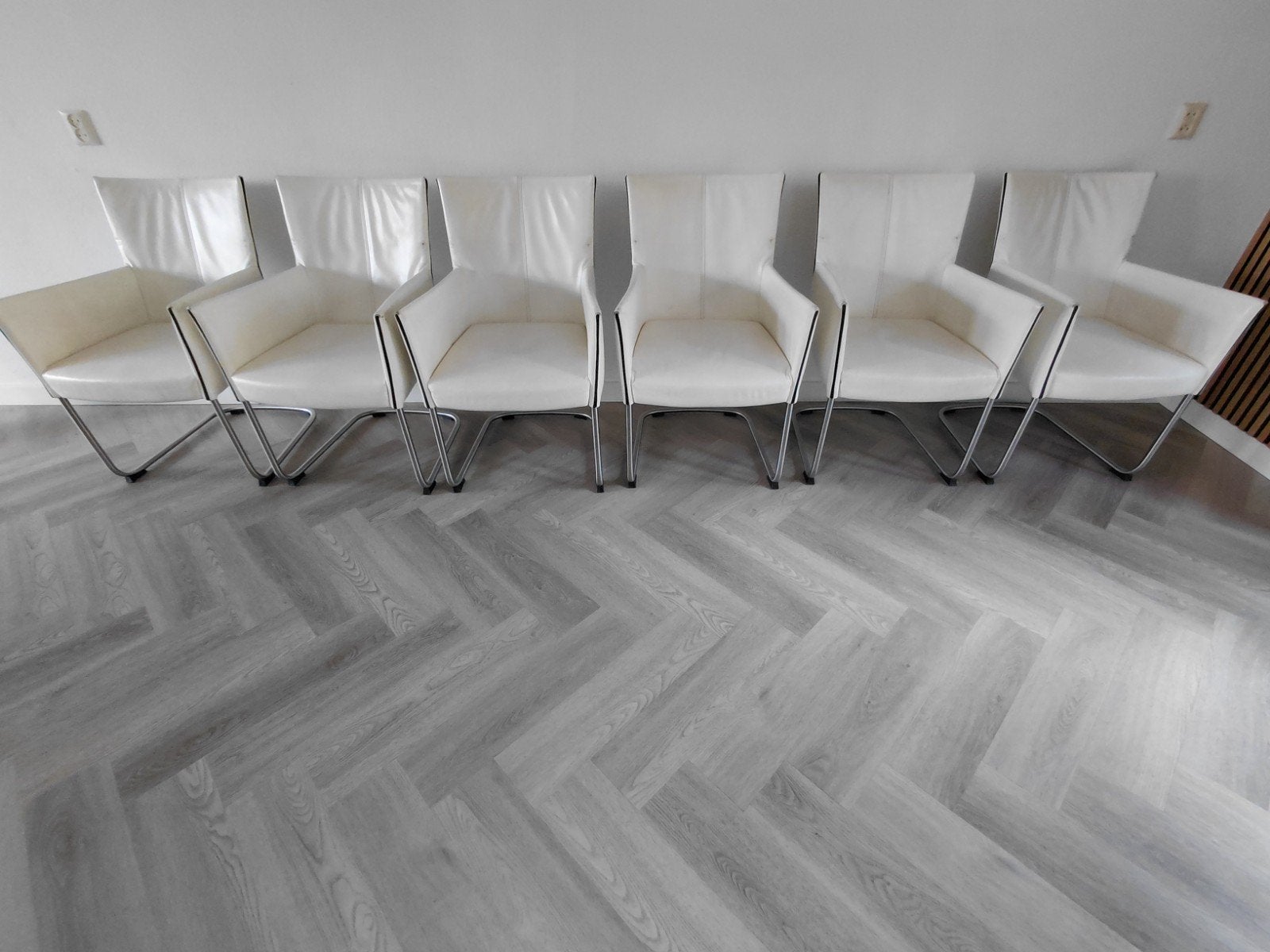 Bert Plantagie eetkamerstoelen wit leer 6 stuks, Huis en Inrichting, Stoelen, Ophalen, Gebruikt, Wit, Leer
