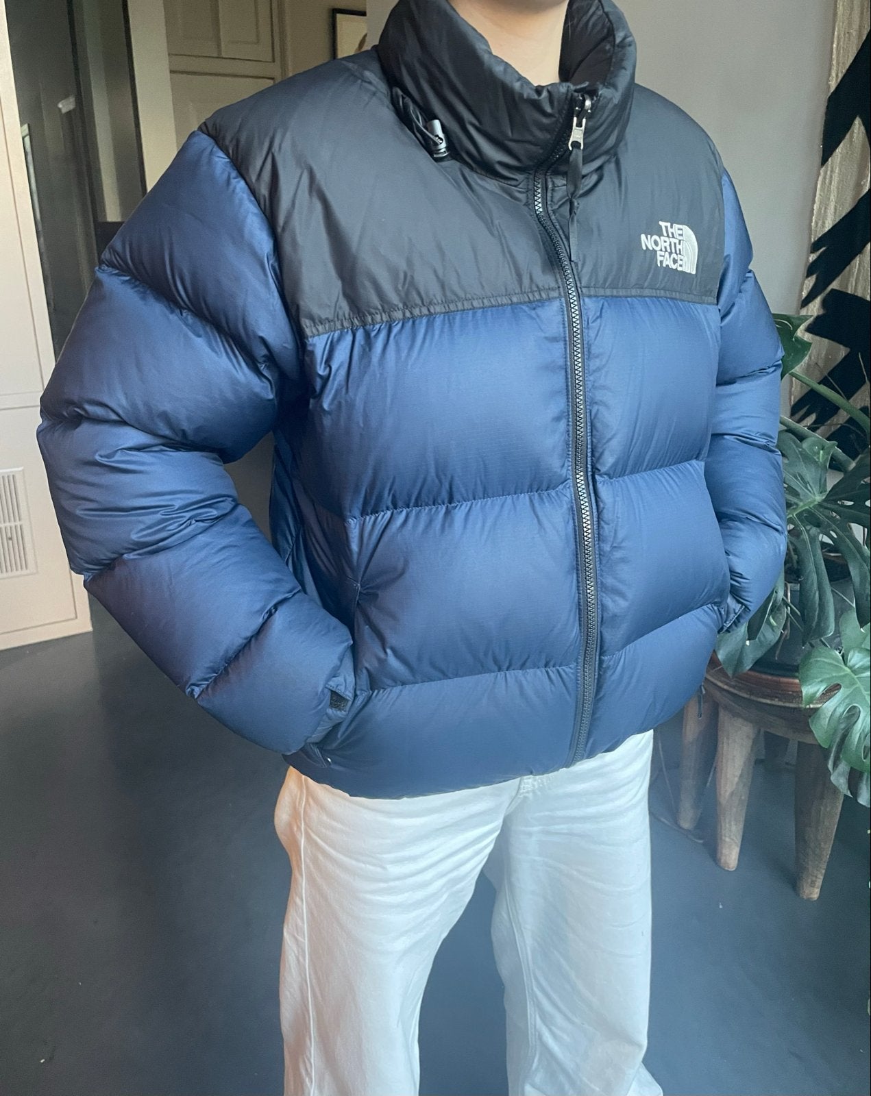 The North Face 1996 Retro Nuptse Jacket - Marineblauw/Zwart, Ophalen of Verzenden, Gedragen, Maat 42/44 (L), Blauw