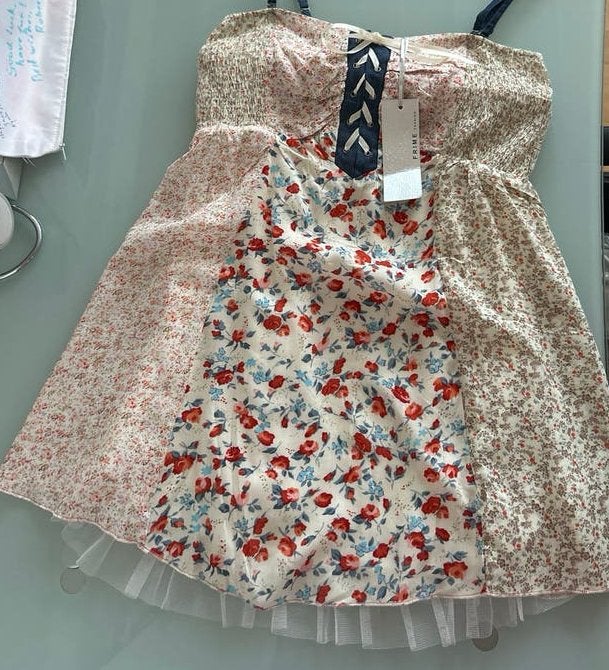 Frime Fashion Bloemenprint Jurk met Korset Detail, Kleding | Dames, Jurken, Maat 38/40 (M), Meerkleurig, Nieuw, Ophalen of Verzenden