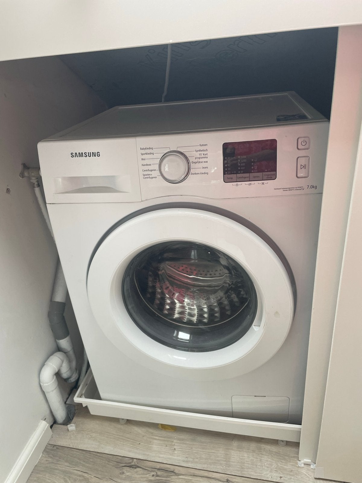 Samsung Wasmachine WF70F5E0Z4W met lekbak, 6 tot 8 kg, Ophalen, Gebruikt, Voorlader