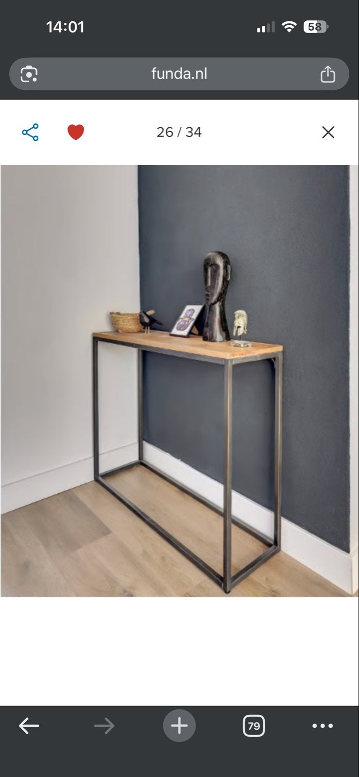 Industriale sidetable met houten blad en metalen frame, Huis en Inrichting, Tafels | Sidetables, Ophalen, Gebruikt, 100 tot 150 cm