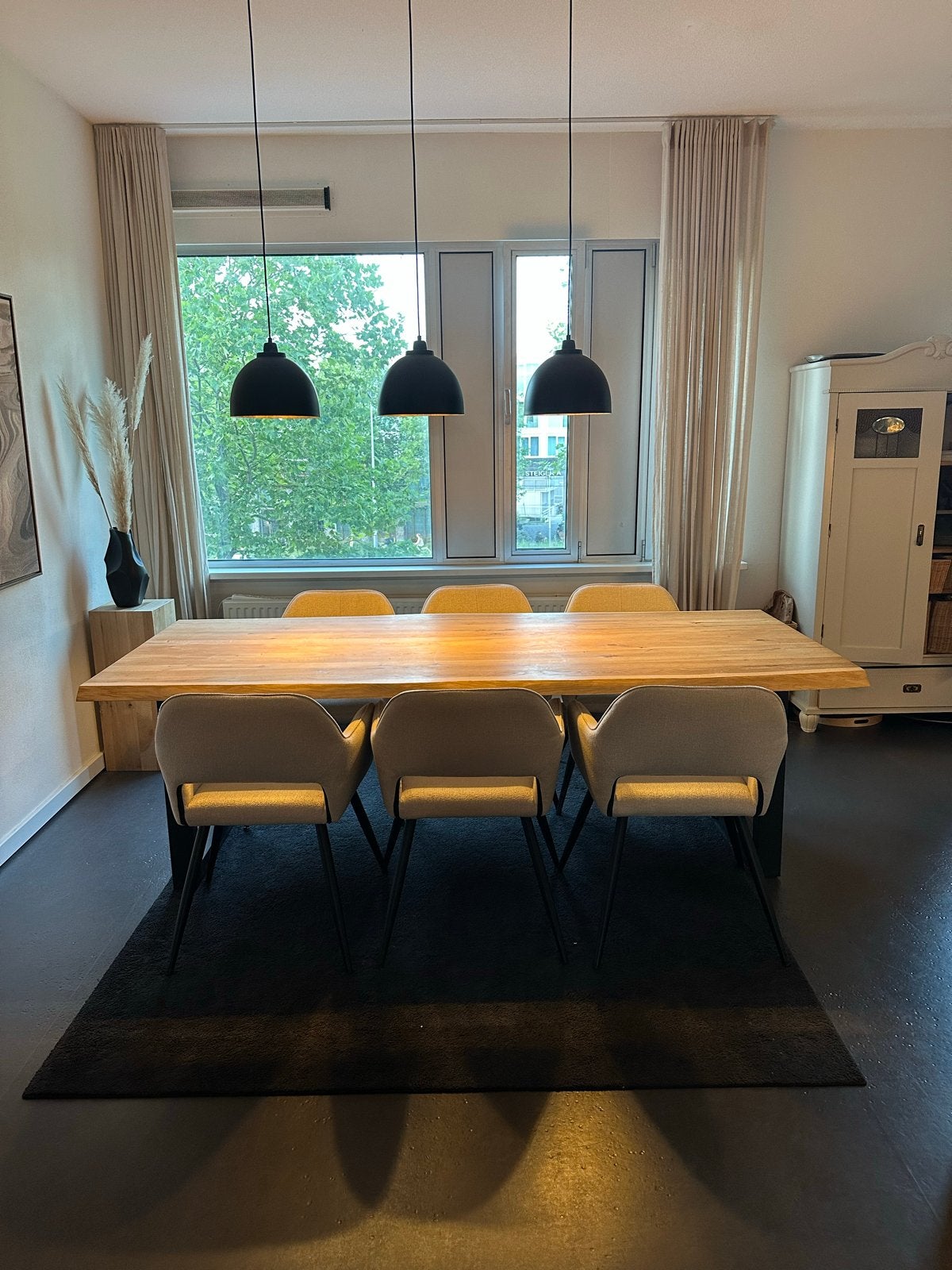 Massief eiken eettafel met stalen U-poot, Ophalen, Eikenhout, 200 cm of meer, 50 tot 100 cm