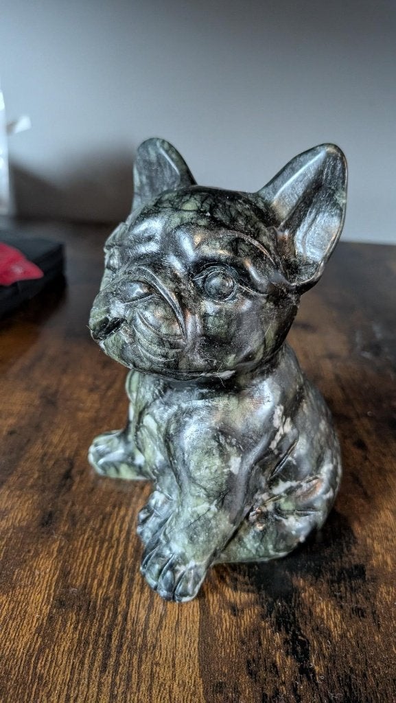 Franse Bulldog Carving GROOT Groene Jade – 12 cm (950g), Ophalen of Verzenden, Overige typen