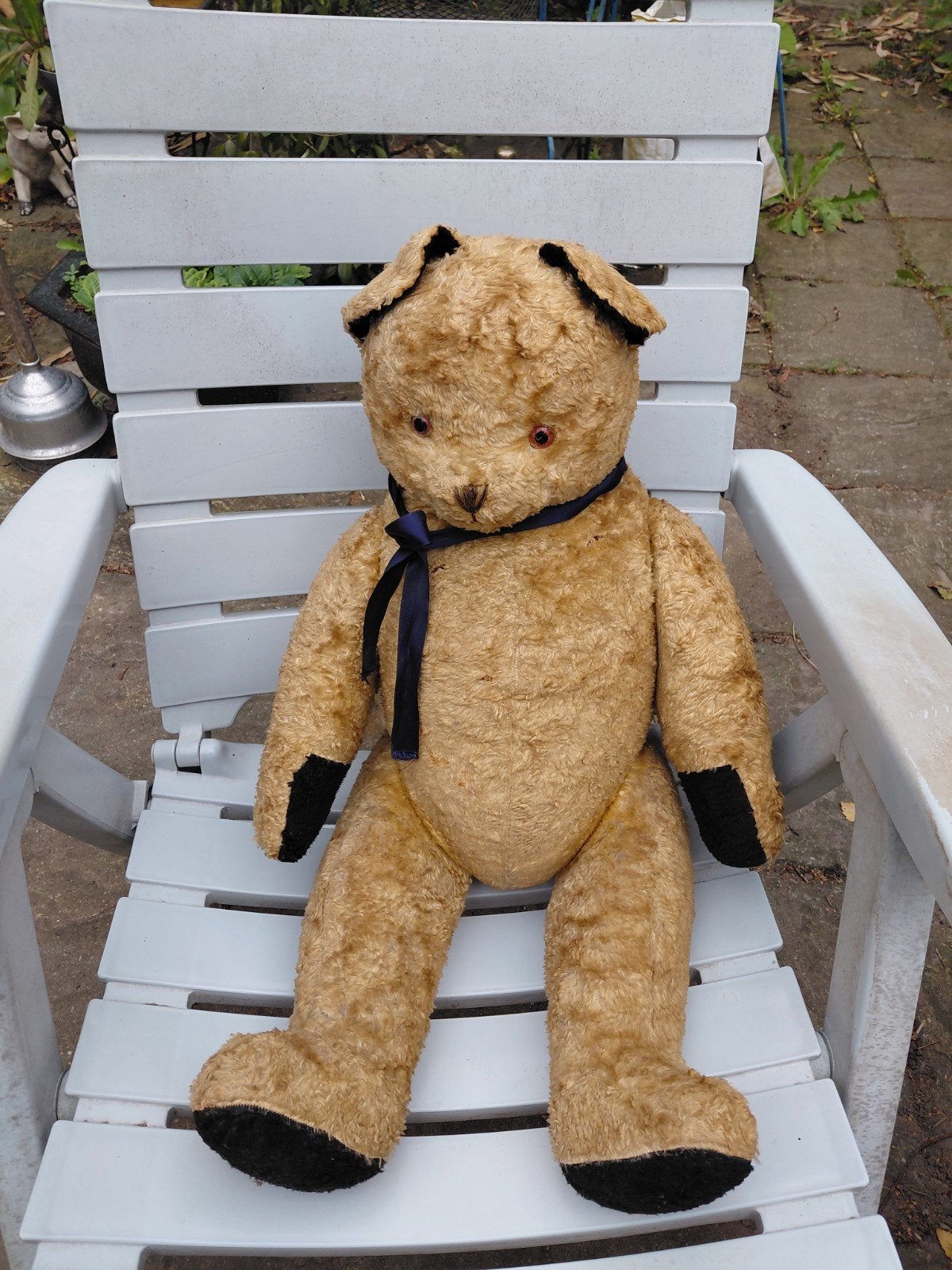 Vintage Teddybeer - Klassieke Knuffelbeer met Strik, Ophalen of Verzenden, Gebruikt, Pop