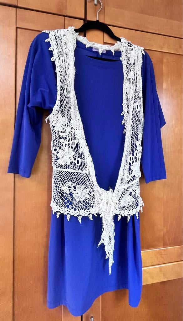 Lavendelblauwe top met gehaakte bolero - Maat M, Maat 38/40 (M), Ophalen of Verzenden, Kleding, Overige thema's