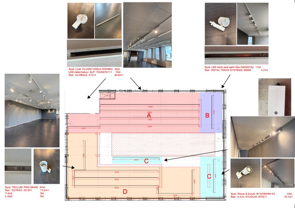 Compleet verlichtingsplan winkel incl. led spots en rails, Ophalen, Zo goed als nieuw