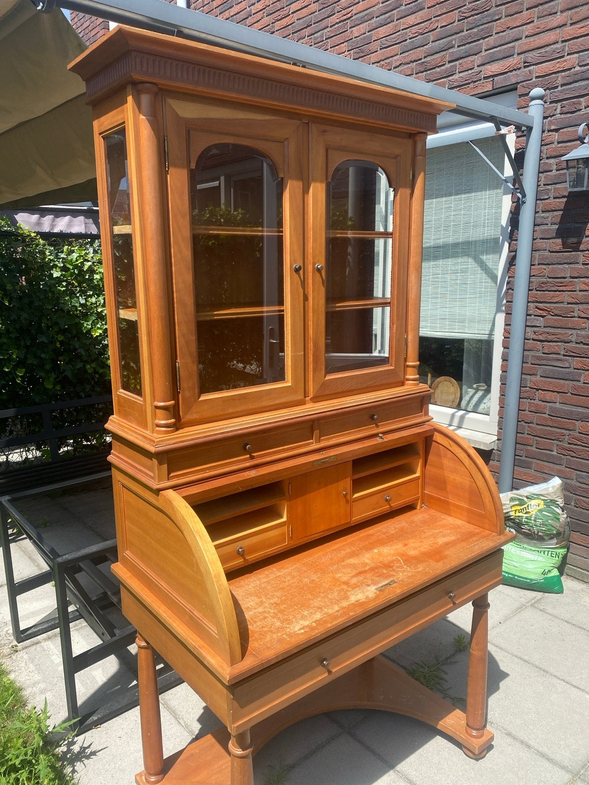 Antiek houten secretaire met vitrinekast, Ophalen of Verzenden
