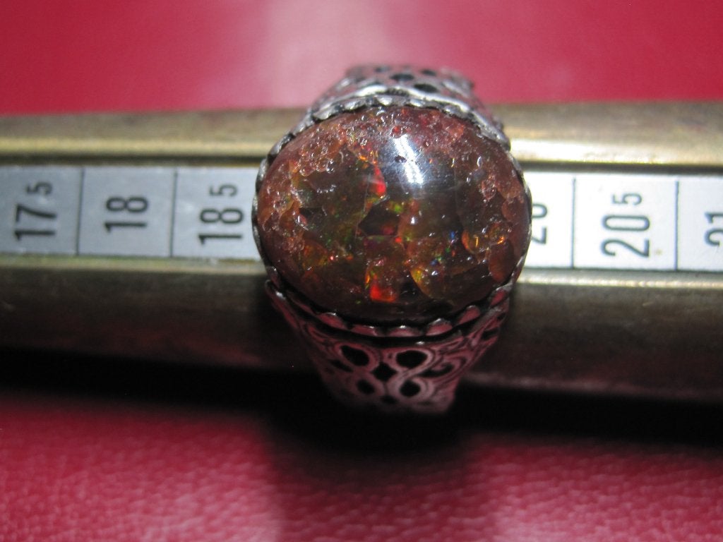 Antiek opaal design zilver ring %100 natuurlijk opaal 7 krt, Ophalen, 19 tot 20, Zo goed als nieuw, Dame of Heer