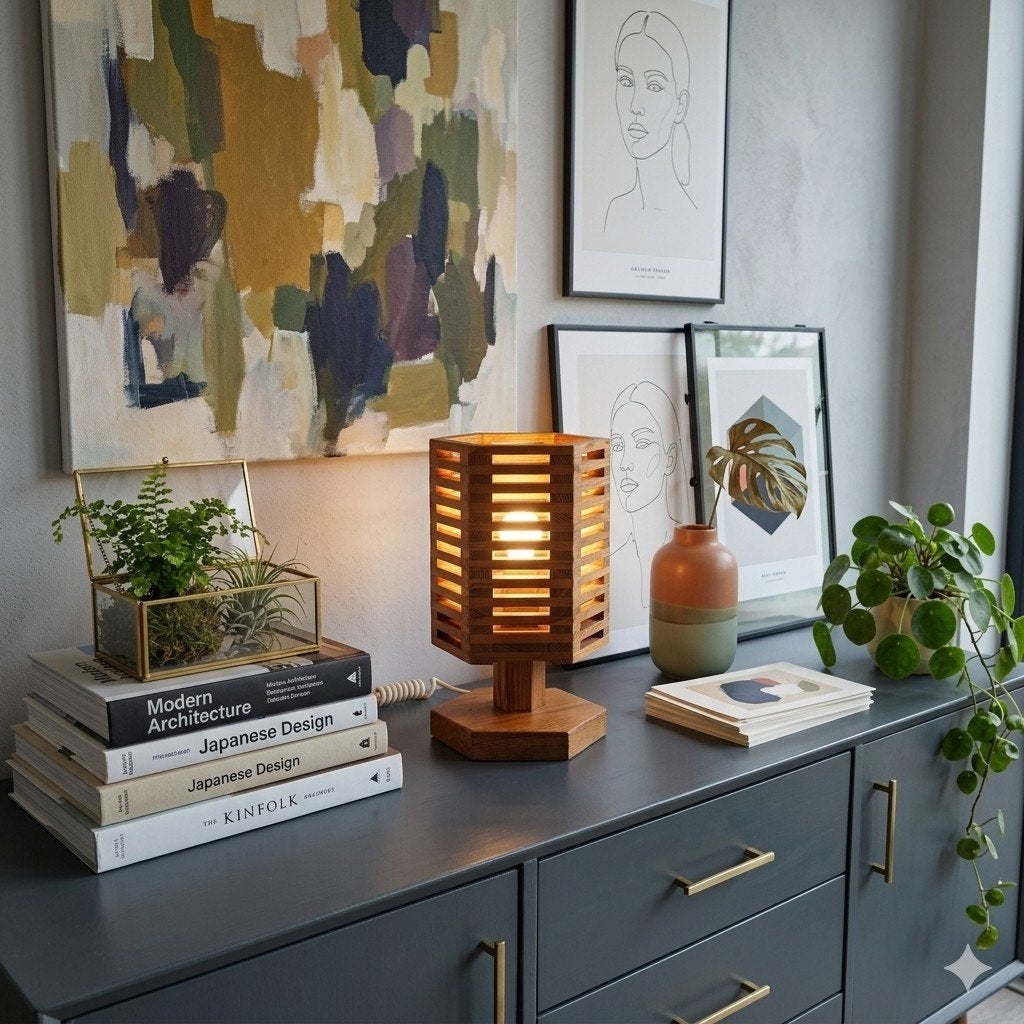 Pell Snidare lamp vintage lamp pinewood lamellen lamp, 29 cm, Hout, Ophalen of Verzenden, Lamp