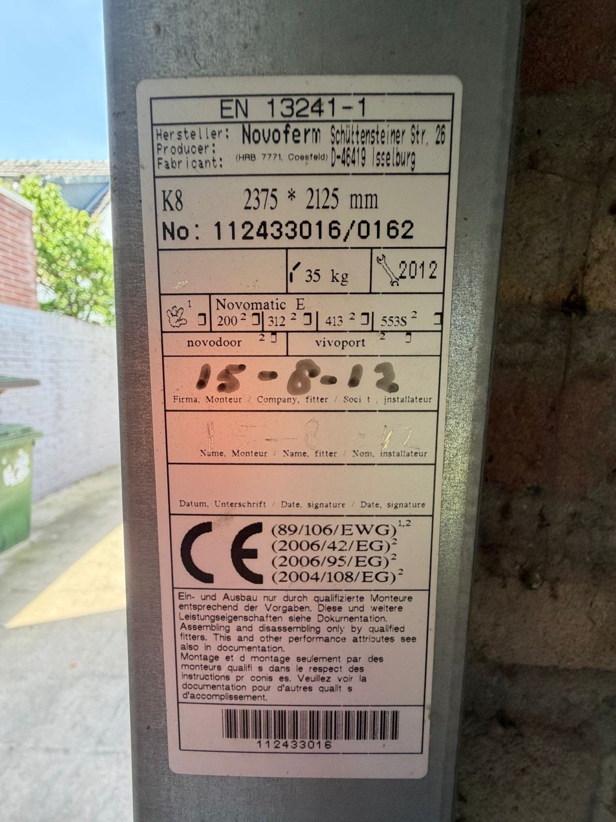 Novoflex Garagedeur - 2375x2125 mm, Doe-het-zelf en Verbouw, Deuren en Horren, Ophalen