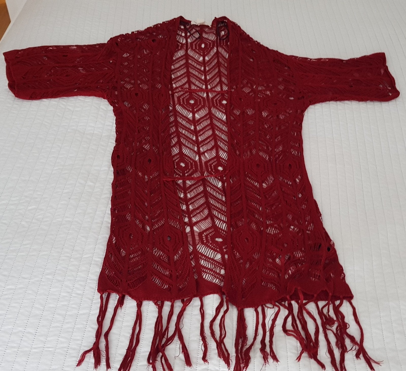 Gehaakte vest bordeaux rood maat xs 34 vlindermouwen vesten, H&M, Verzenden, Zo goed als nieuw, Maat 34 (XS) of kleiner