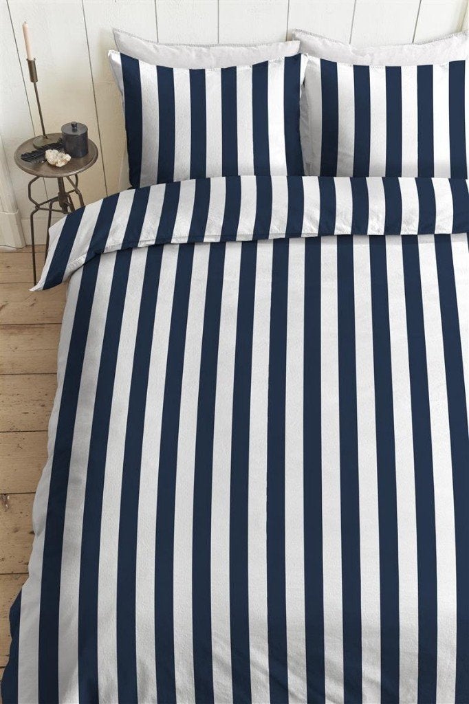 MEGA KASKRAKER: Vt wonen VERTICAL STRIPE NAVY 1p, Eenpersoons, Wit, Dekbedovertrek, Nieuw