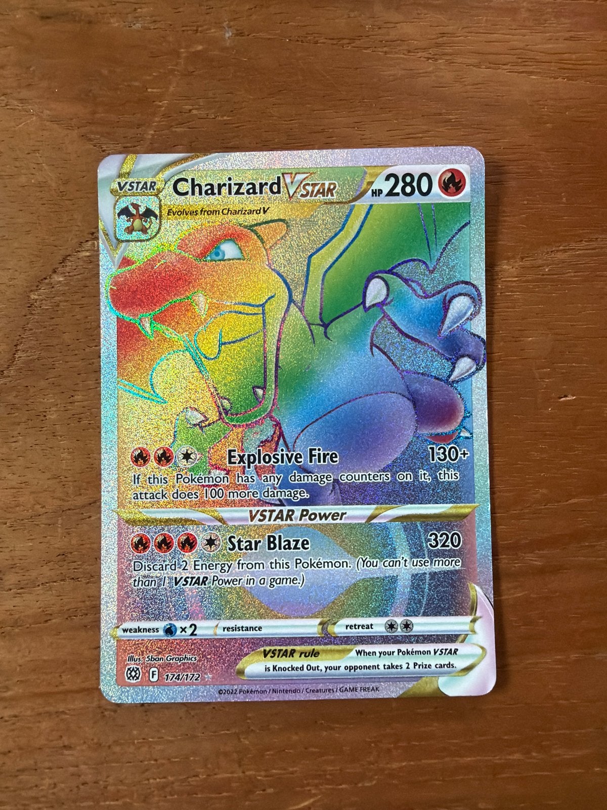 Charizard VSTAR Rainbow Rare (174/172) Pokémon kaart, Ophalen of Verzenden, Zo goed als nieuw, Losse kaart, Foil