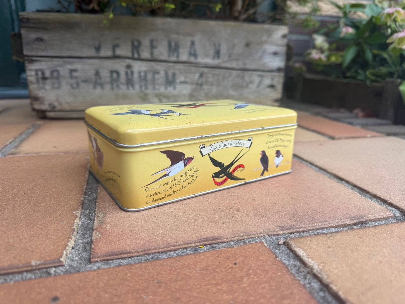 Oud zwaluw lucifers lucifer reclame blik blikje, Ophalen of Verzenden