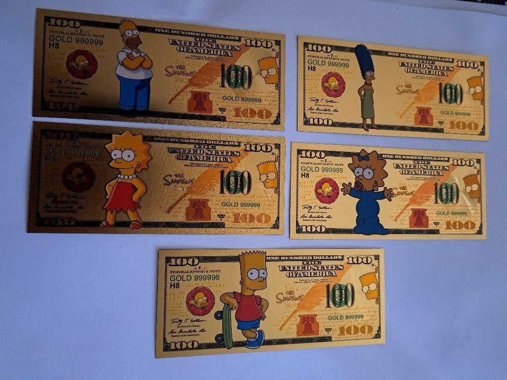 GOUDFOLIE BILJET - CARTOON- THE SIMPSONS SERIE 5X, Verzamelen, Verzenden, Nieuw