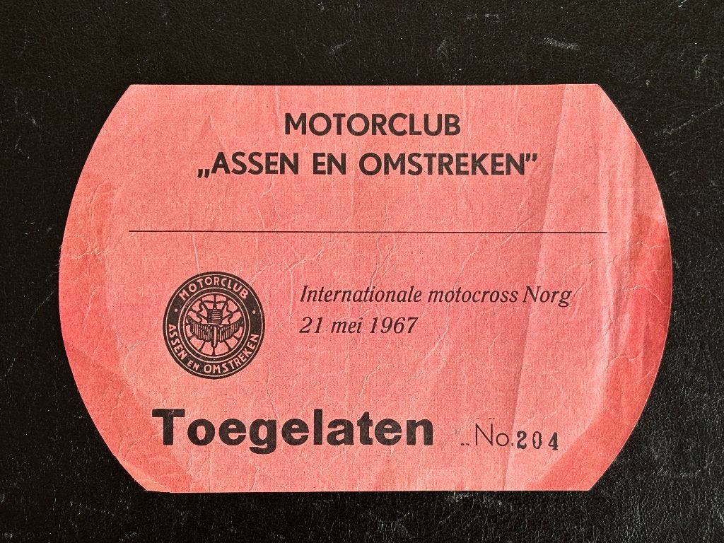 Toelatingsbewijs Internationale Motocross Norg - 1967, Verzamelen, Ophalen of Verzenden, Gebruikt, Motoren