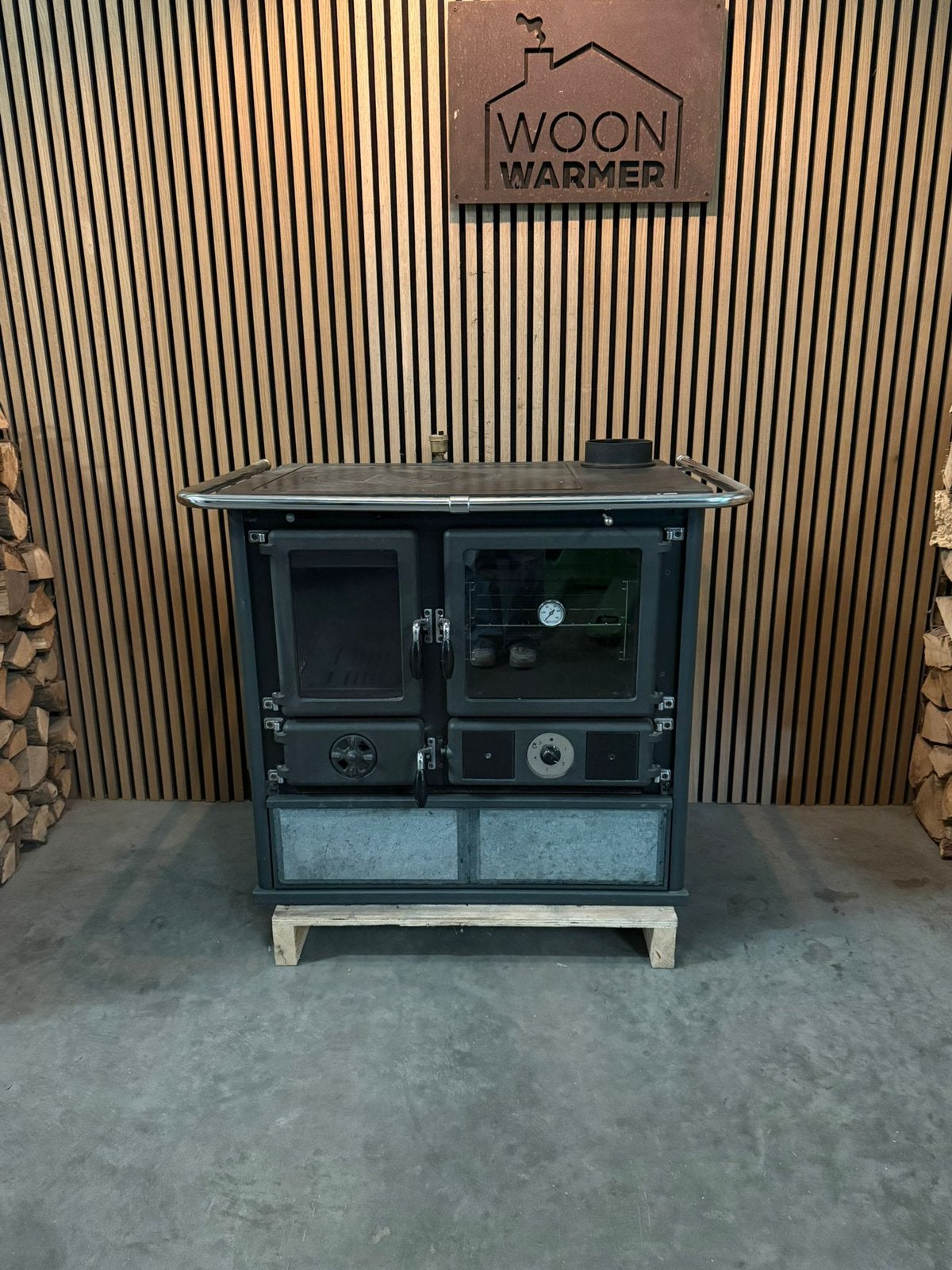 26060 Hout cv kook kachel met speksteen, Ophalen, Info@woonwarmer.nl, Gebruikt, Houtkachel