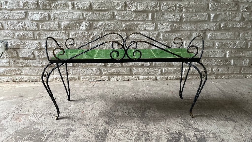 smeedijzeren vintage salontafel, side table,tegeltjes, Ophalen