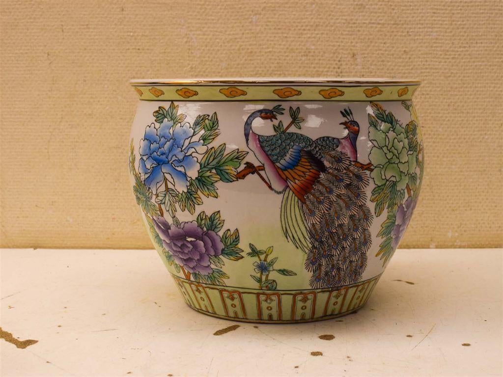 Porseleinen Bloempot 51725, Tuin en Terras, Gebruikt, Rond, Ophalen of Verzenden, Aardewerk