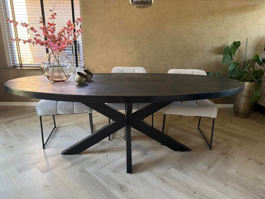 Mango houten eettafel zwart, Huis en Inrichting, Tafels | Eettafels, Gebruikt, 100 tot 150 cm, 200 cm of meer, Vijf personen of meer
