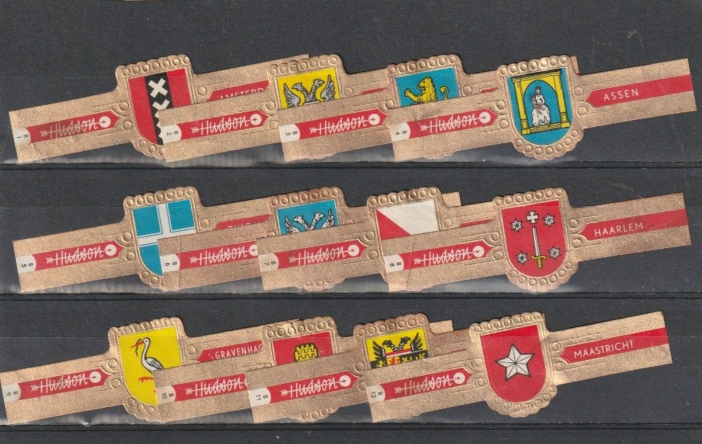reeks 192 wapenschilden  1-12  sigarenbanden, Ophalen of Verzenden, Zo goed als nieuw, Sigarenbandjes