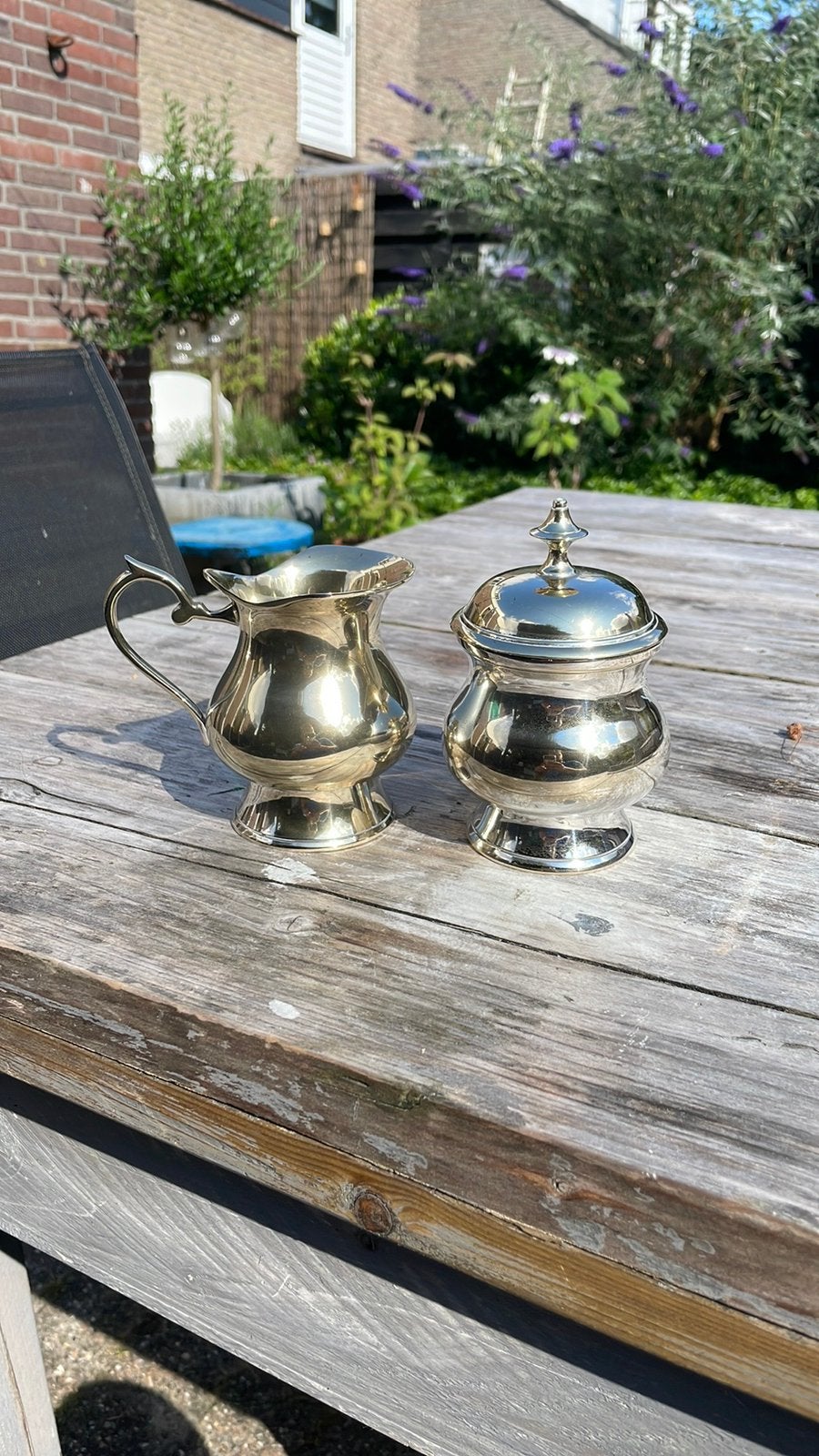 Verzilverde melk en suiker set, Ophalen, Zilver