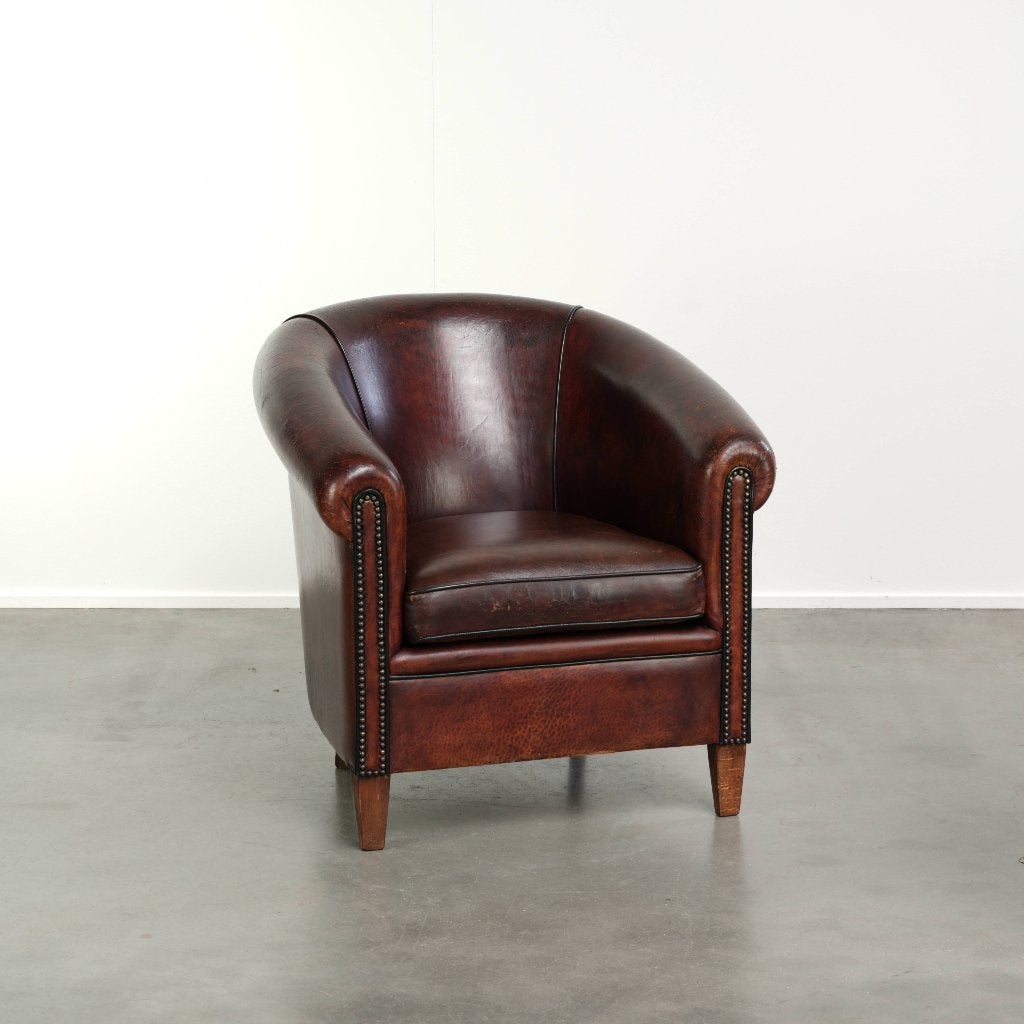 Stoere vintage schapenleren clubfauteuil met mooie kleuren, Ophalen, Gebruikt, Vintage, /