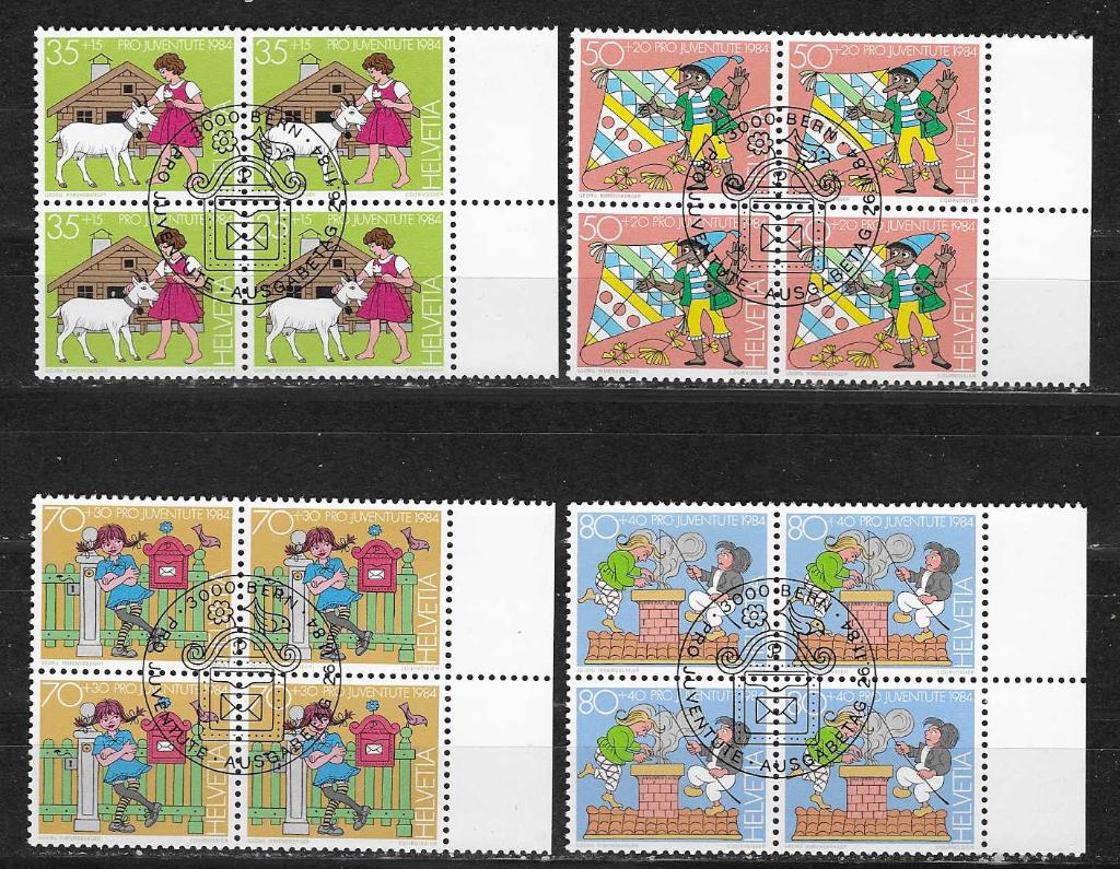 Zwitserland 1284-1287 blok van 4, Ophalen of Verzenden, Gestempeld