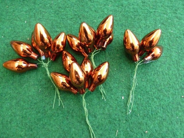 19 oranje/koper punt glas kerstballen op stok 20 mm 12 cm, Ophalen of Verzenden, Nieuw