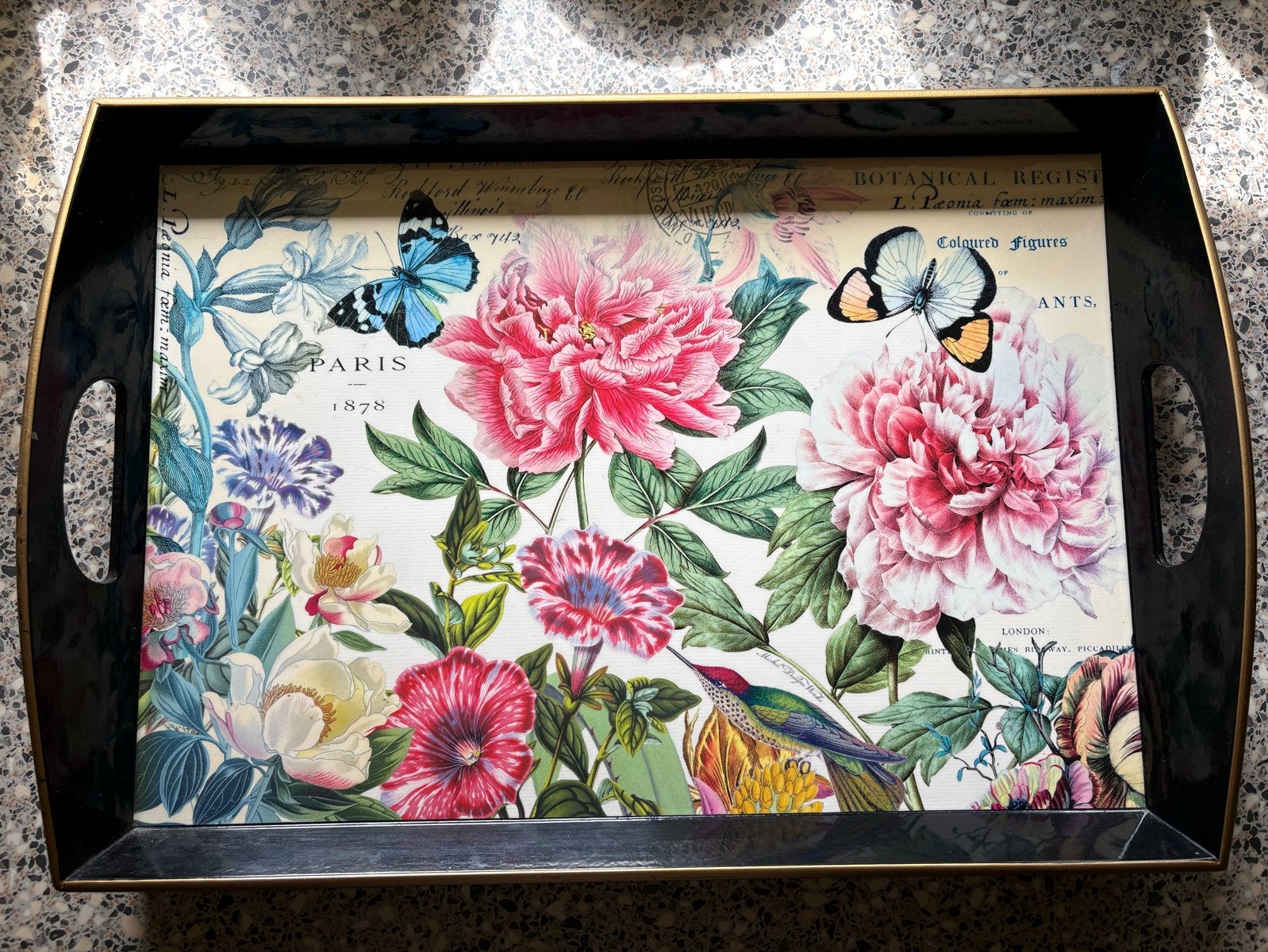 Decoratieve Dienblad met Botanische Print en Vlinders, Hout, Meerkleurig, Ophalen of Verzenden, Klassiek