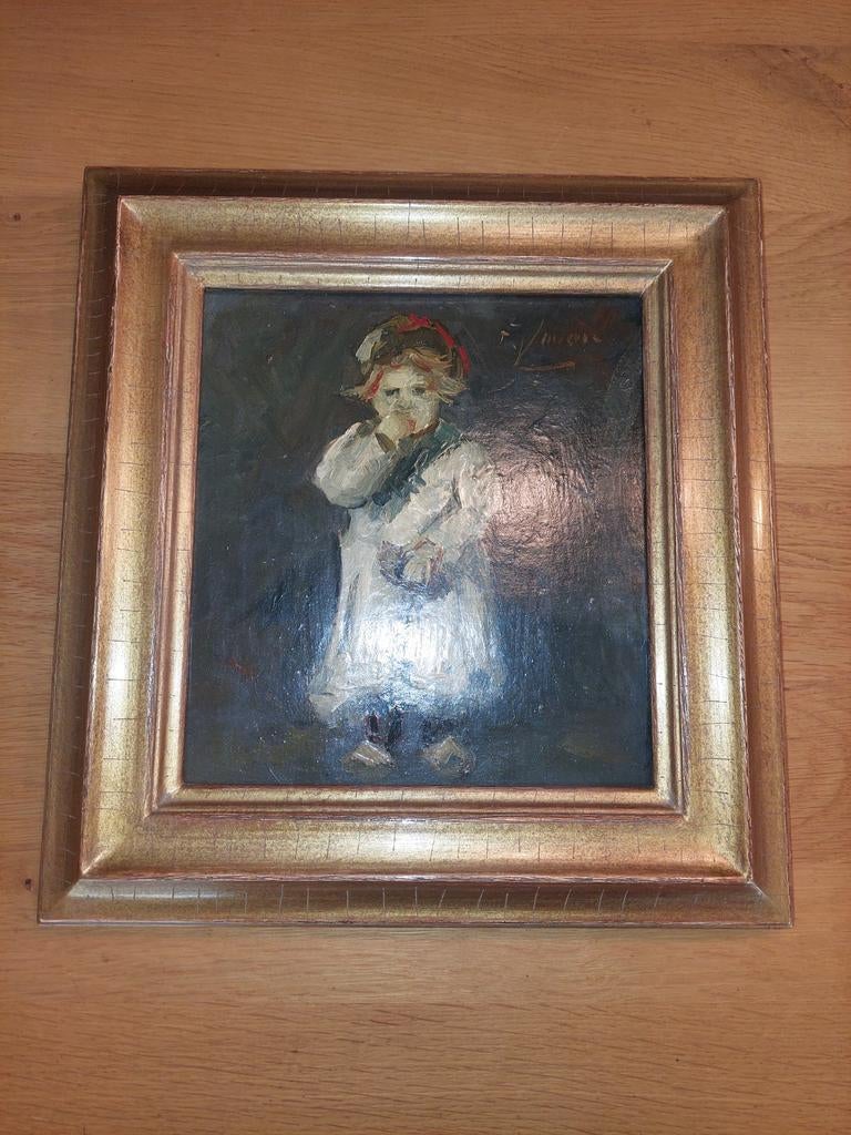 Schilderij Ges F Jansen - Kind op klompen (ca. 1900), Antiek en Kunst, Ophalen