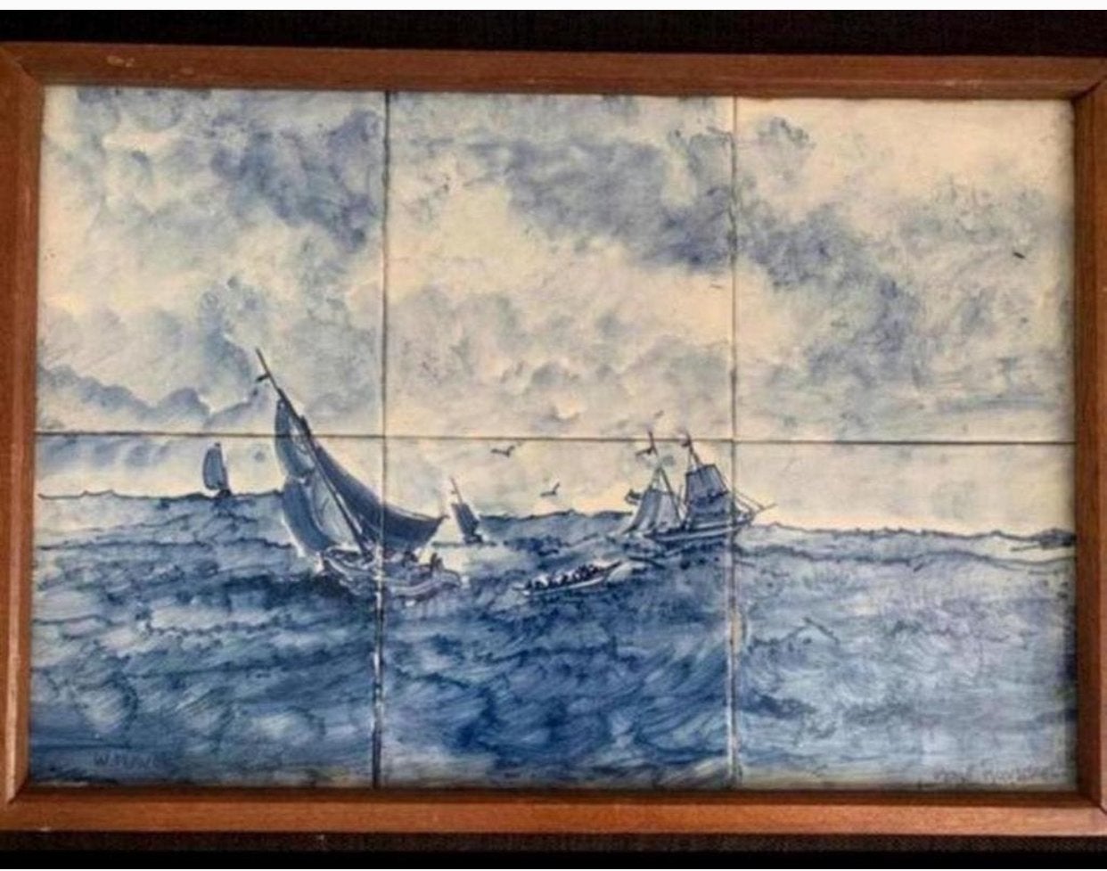Oud Delfts Blauw Tegeltableau Naar Ruysdeal, Antiek en Kunst, Ophalen of Verzenden