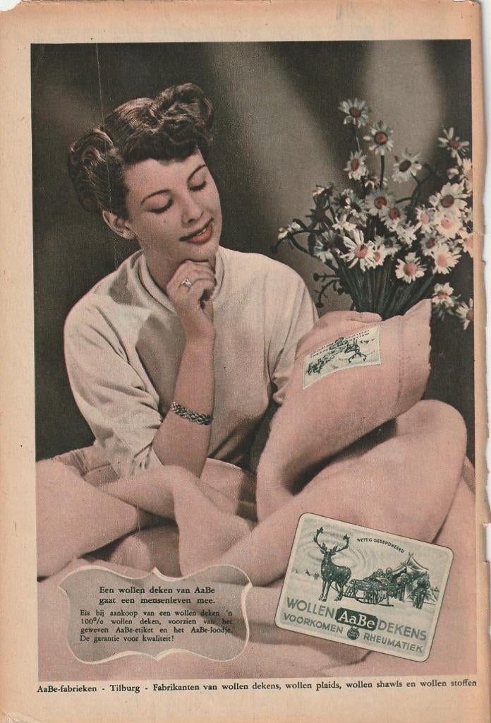 Retro reclame 1952 AaBe wollen roze dekens met loodje, Verzamelen, Retro, Overige typen, Verzenden