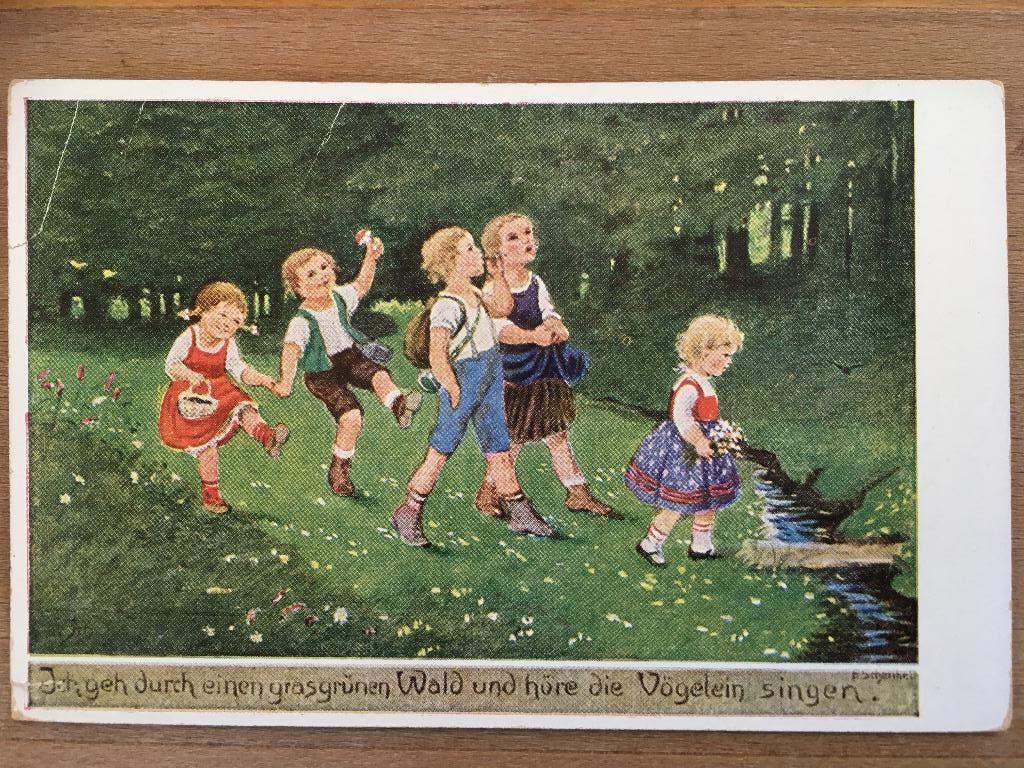 wandelen in de natuur en vogels zingen, Ophalen of Verzenden, Voor 1920, Ongelopen, Natuur