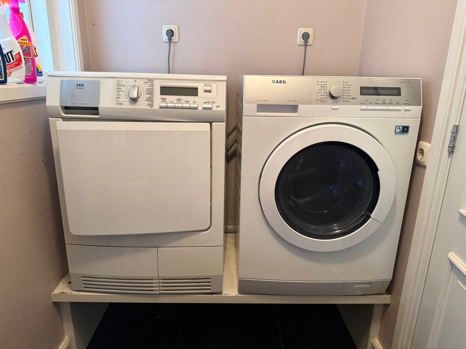 AEG Lavamat wasmachine en Lavatherm warmtepomp droger set, Ophalen, Gebruikt, Voorlader, 85 tot 90 cm