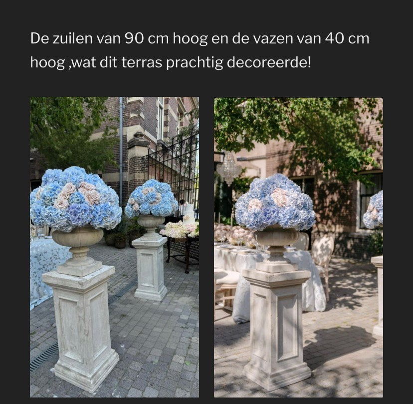 Ronde sierlijke betonnen bloempotten met statige sokkels, Tuin en Terras, Bloempotten, Ophalen, 40 cm of meer, Rond, Nieuw