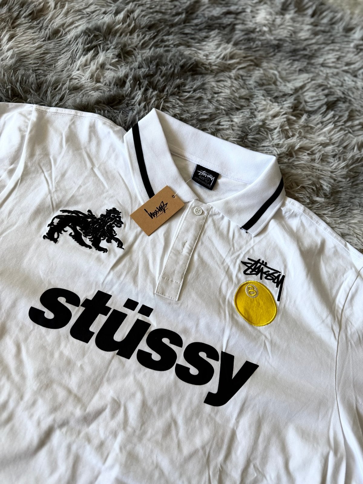 Stüssy vintage-stijl poloshirt, Kleding | Heren, Ophalen of Verzenden, Zo goed als nieuw, Maat 52/54 (L), Wit