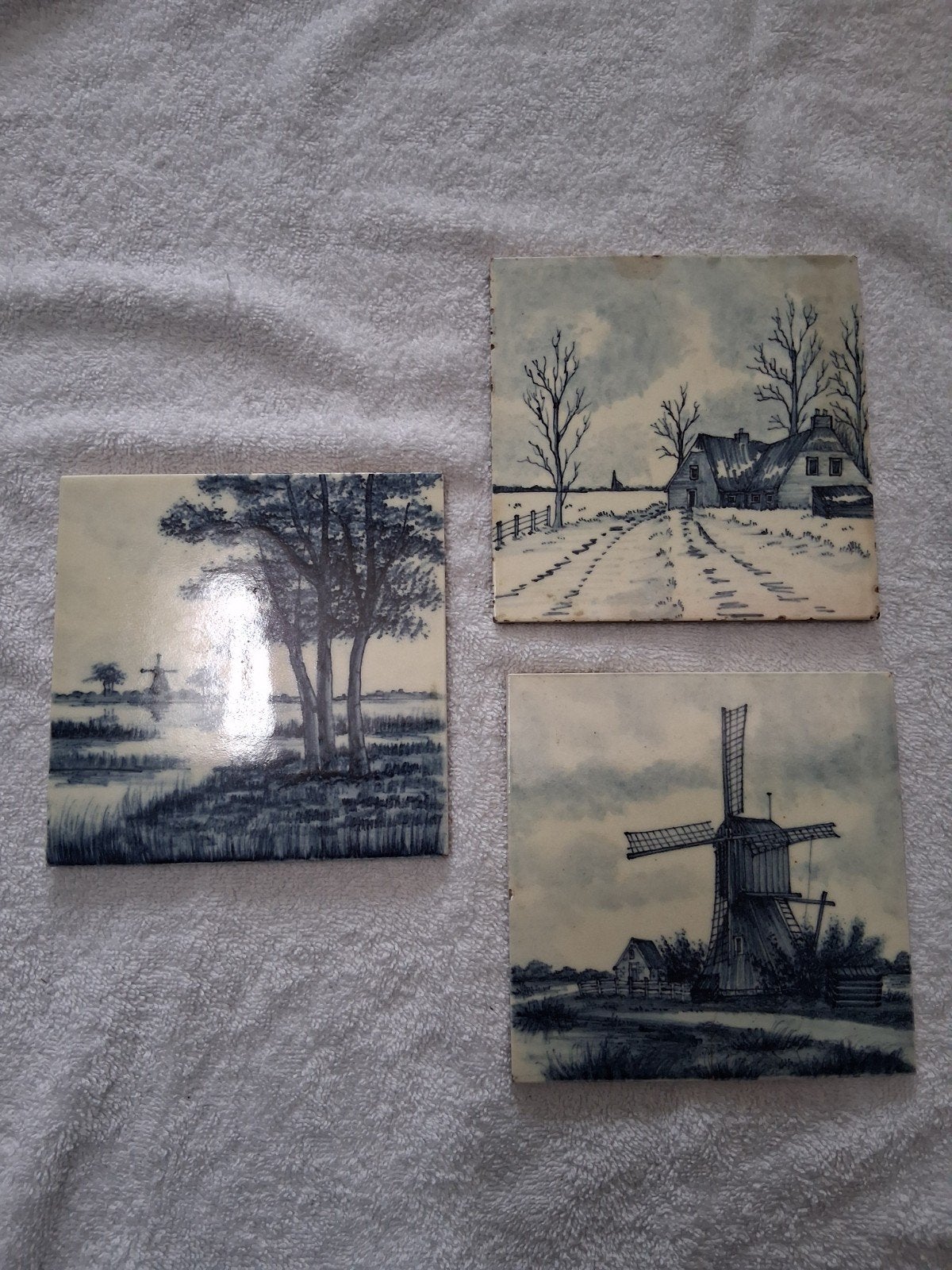 Set van 3 Delfts blauwe tegels met Hollandse landschappen, Antiek en Kunst, Ophalen of Verzenden