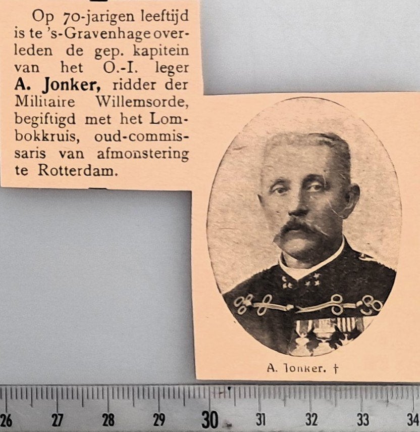 Leger Indië 1920; gep. Kapitein A. Jonker is overleden, Verzenden, Voor 1940, Gebruikt, Overige onderwerpen