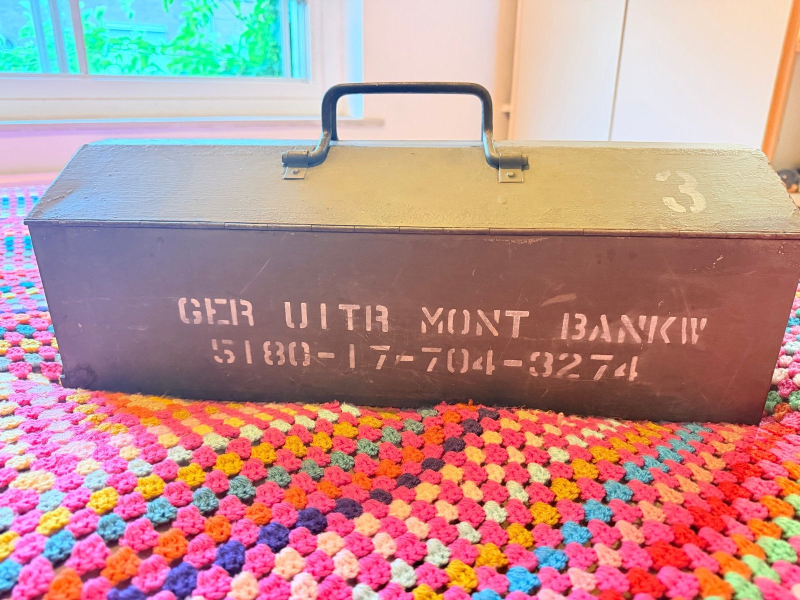 Vintage metalen gereedschapskist - Militair groen, Ophalen, Gebruikt