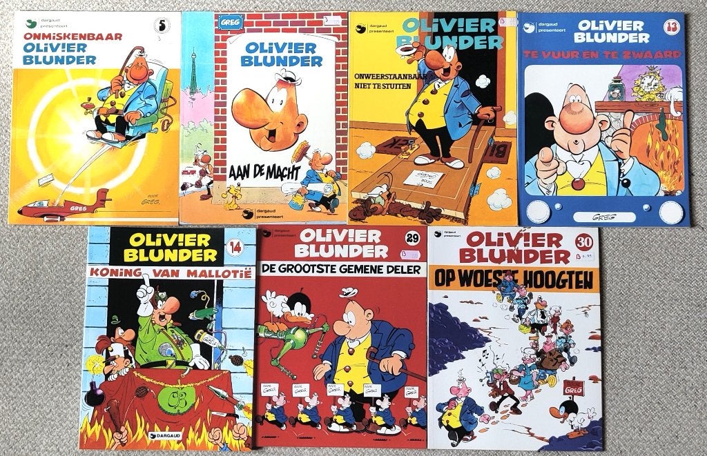  7 stripalbums van Olivier Blunder vanaf 1979, Meerdere stripboeken, Ophalen of Verzenden, Zo goed als nieuw