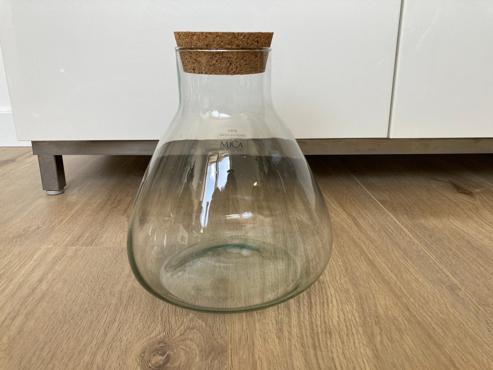 Glazen pot met kurk - Mica - erlenmeyer - terrarium, Huis en Inrichting, Ophalen, 22 cm, Zo goed als nieuw, Glas